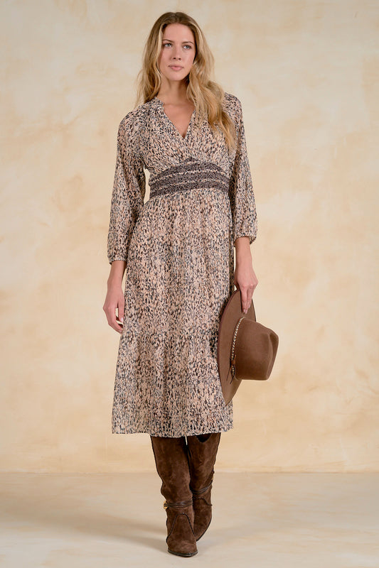 BROWN SMKD DRESS