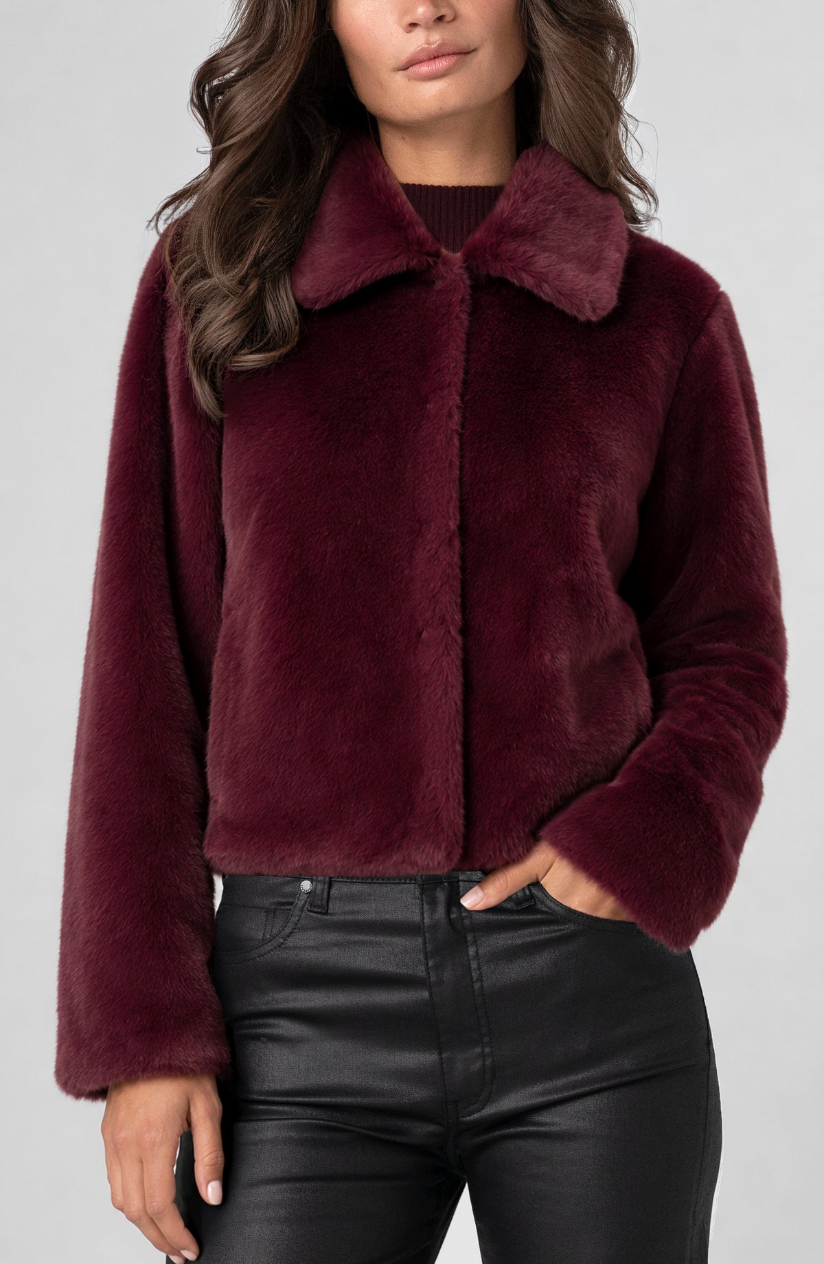 FAUX FUR OXBLOOD JKT