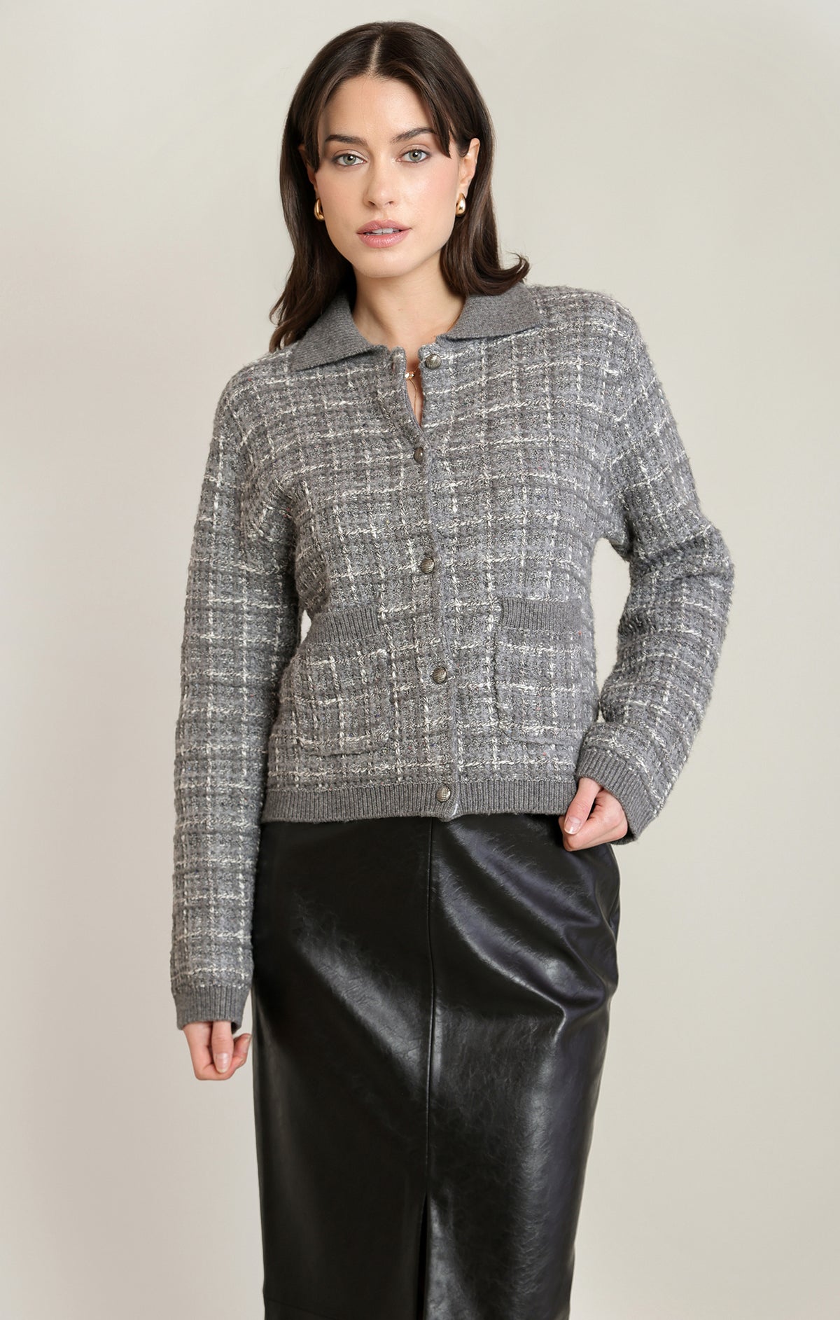 GREY MX BTTN CARDI
