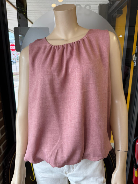 ROSE LINEN BUBL TANK