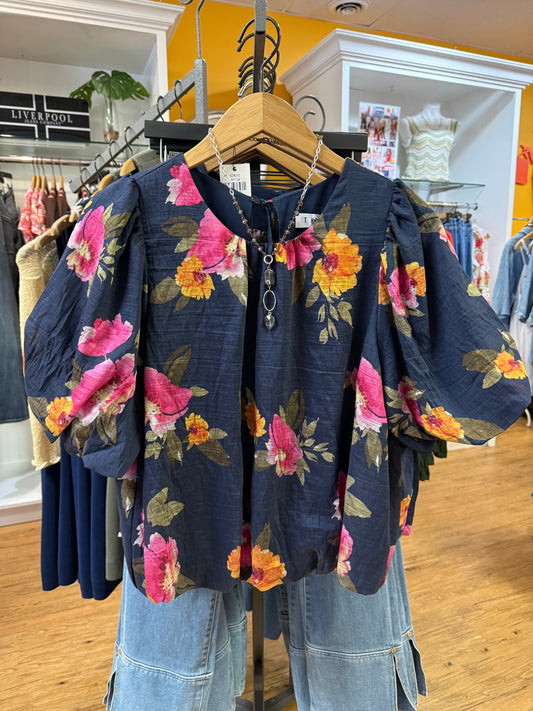 NAVY FLRL TOP