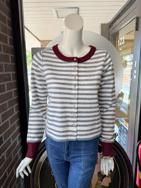 STRIPE CARDI W BURG