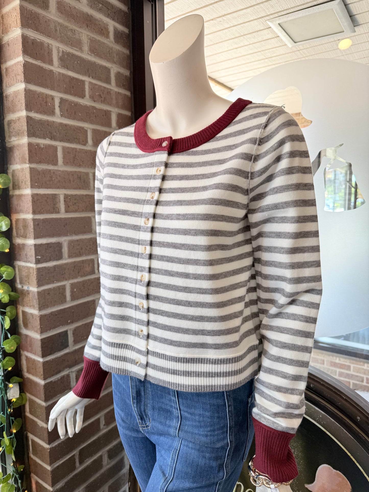 STRIPE CARDI W BURG