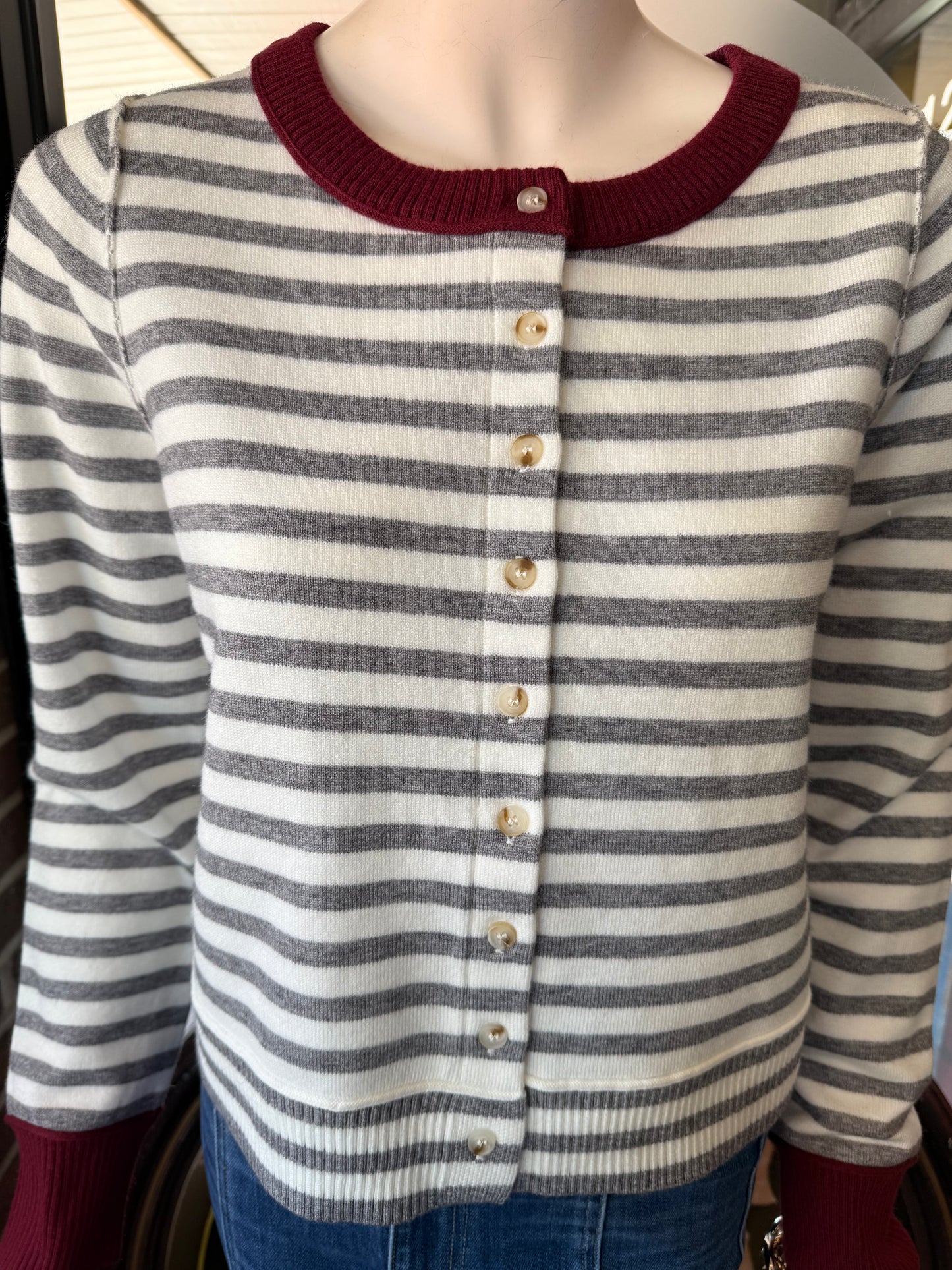 STRIPE CARDI W BURG