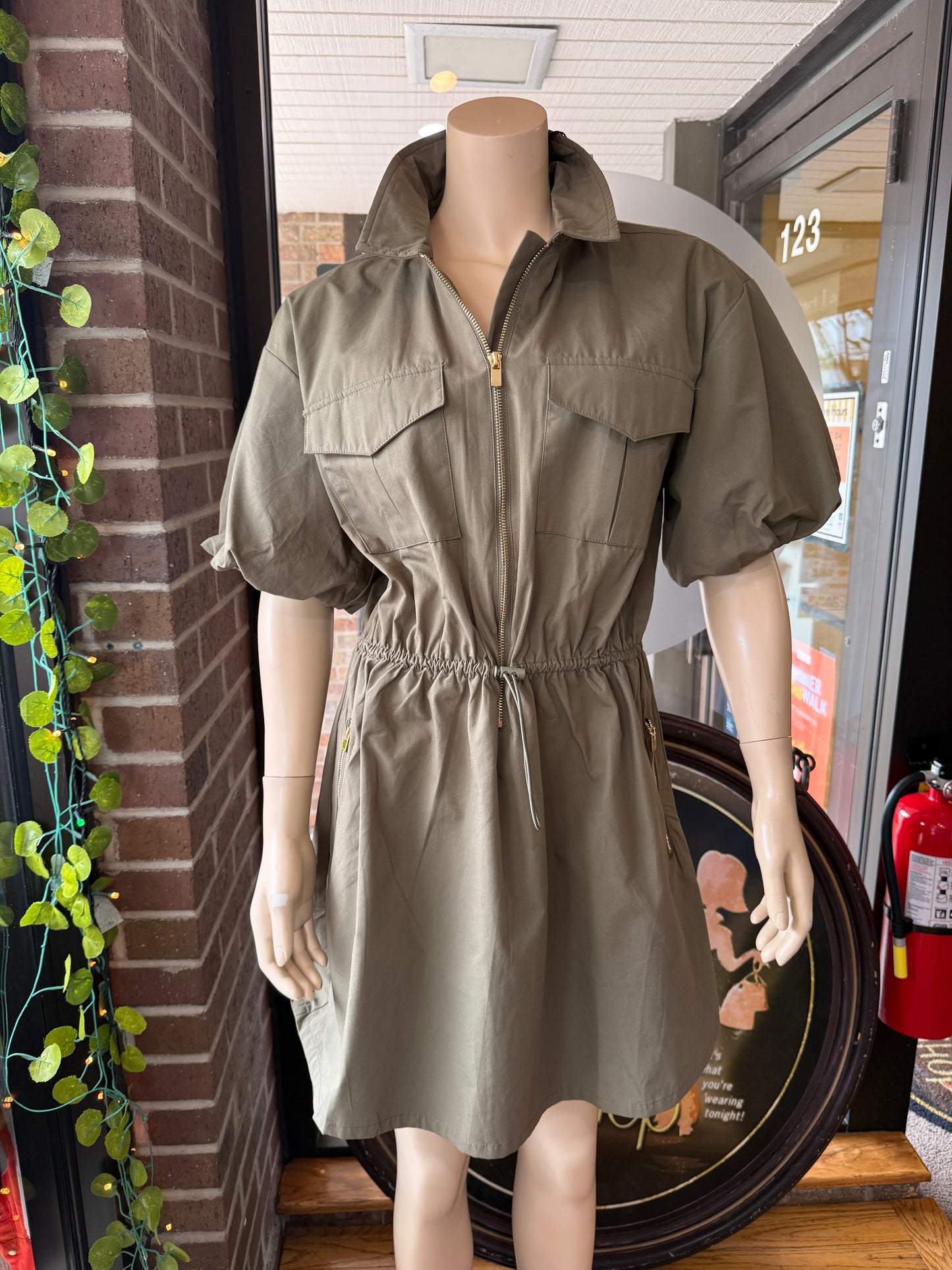OLIVE 1/2 ZIP DRESS