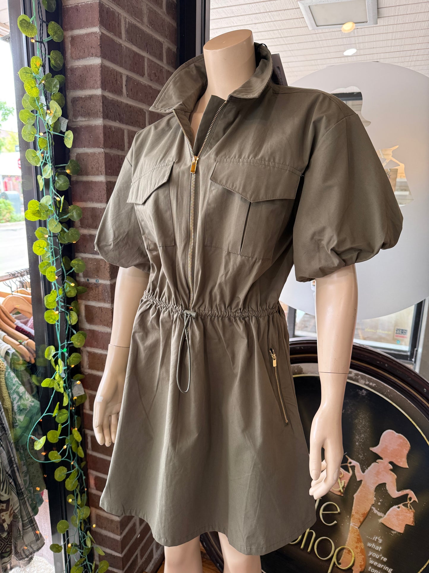 OLIVE 1/2 ZIP DRESS