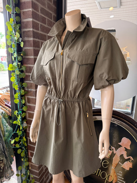 OLIVE 1/2 ZIP DRESS