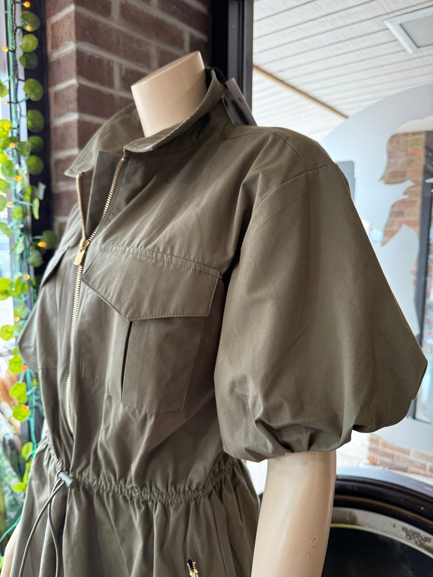 OLIVE 1/2 ZIP DRESS