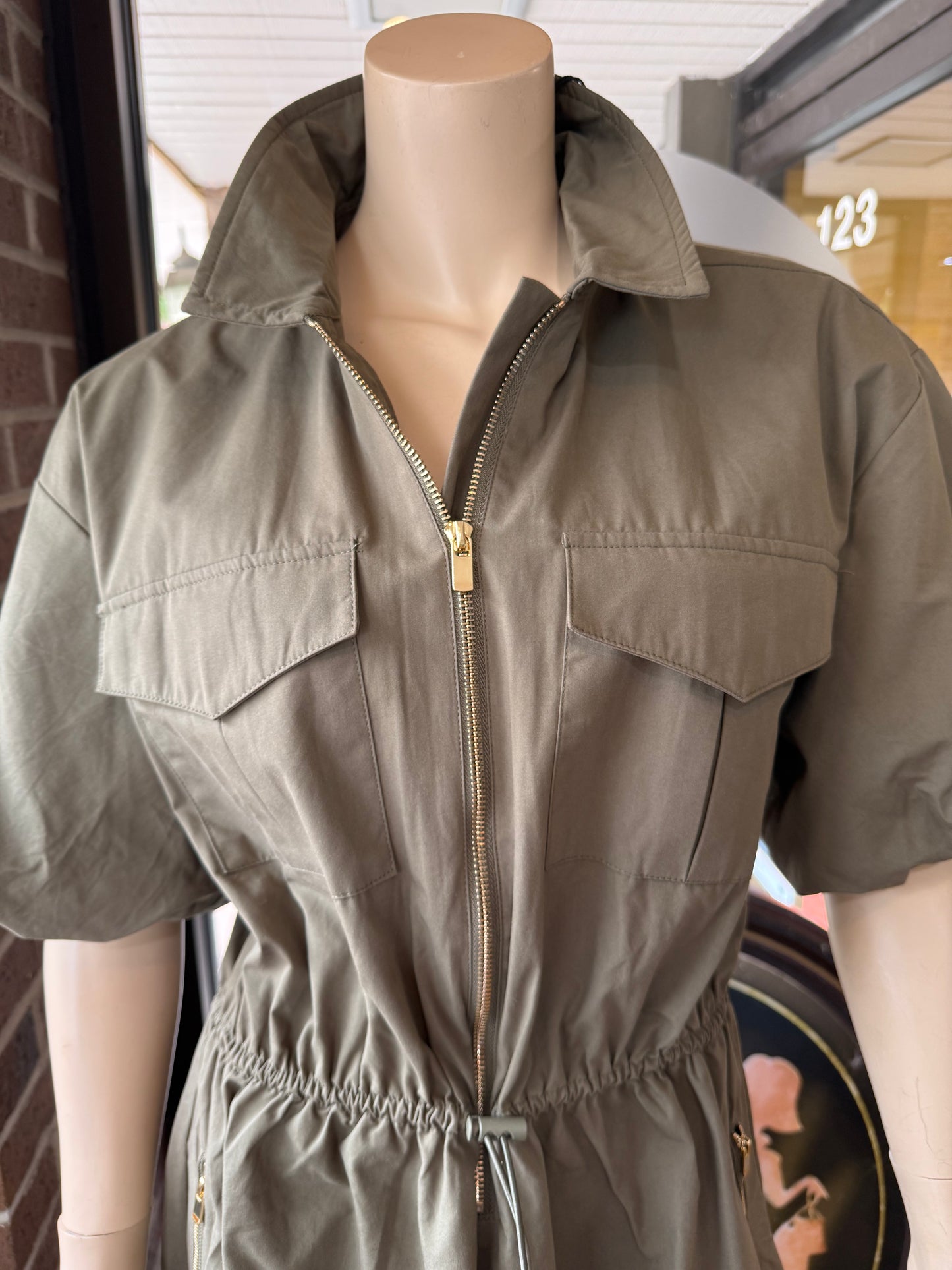 OLIVE 1/2 ZIP DRESS