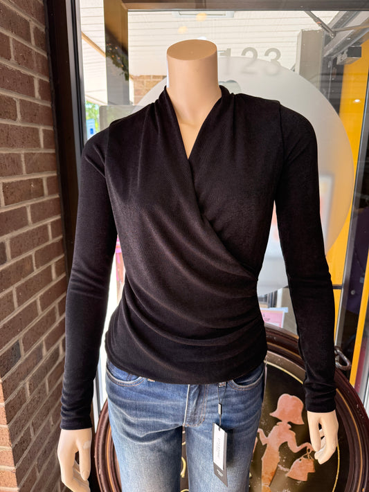 BLK SURPLICE LS TOP