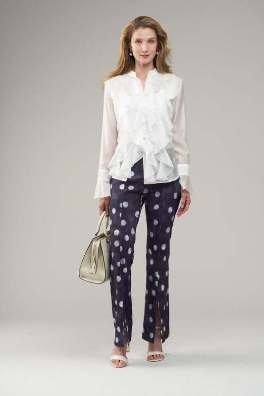 WHITE LS RUFFLE BLS