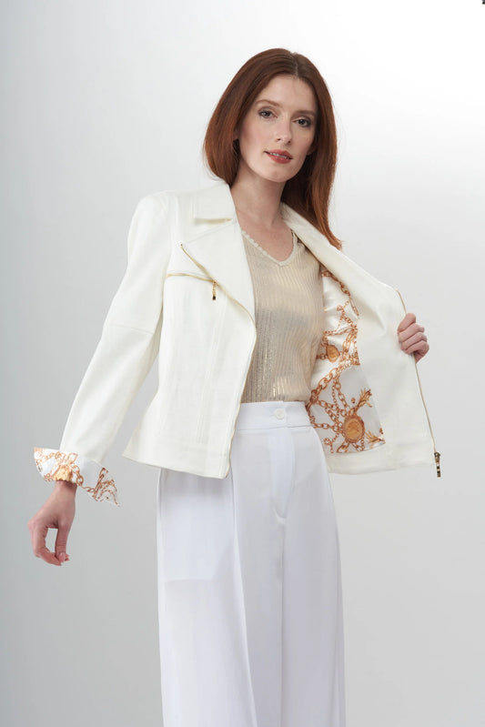WHITE FAUX JKT W CHAIN PRNT