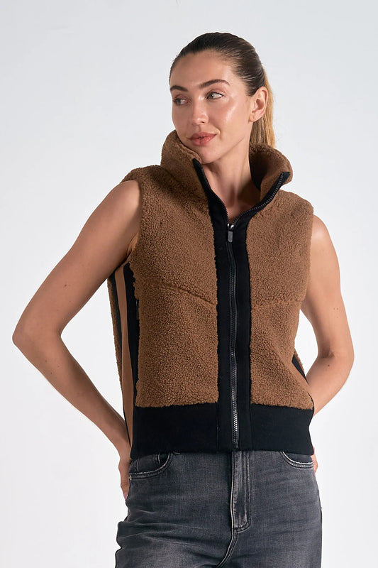 TAN/BLK ZIP VEST