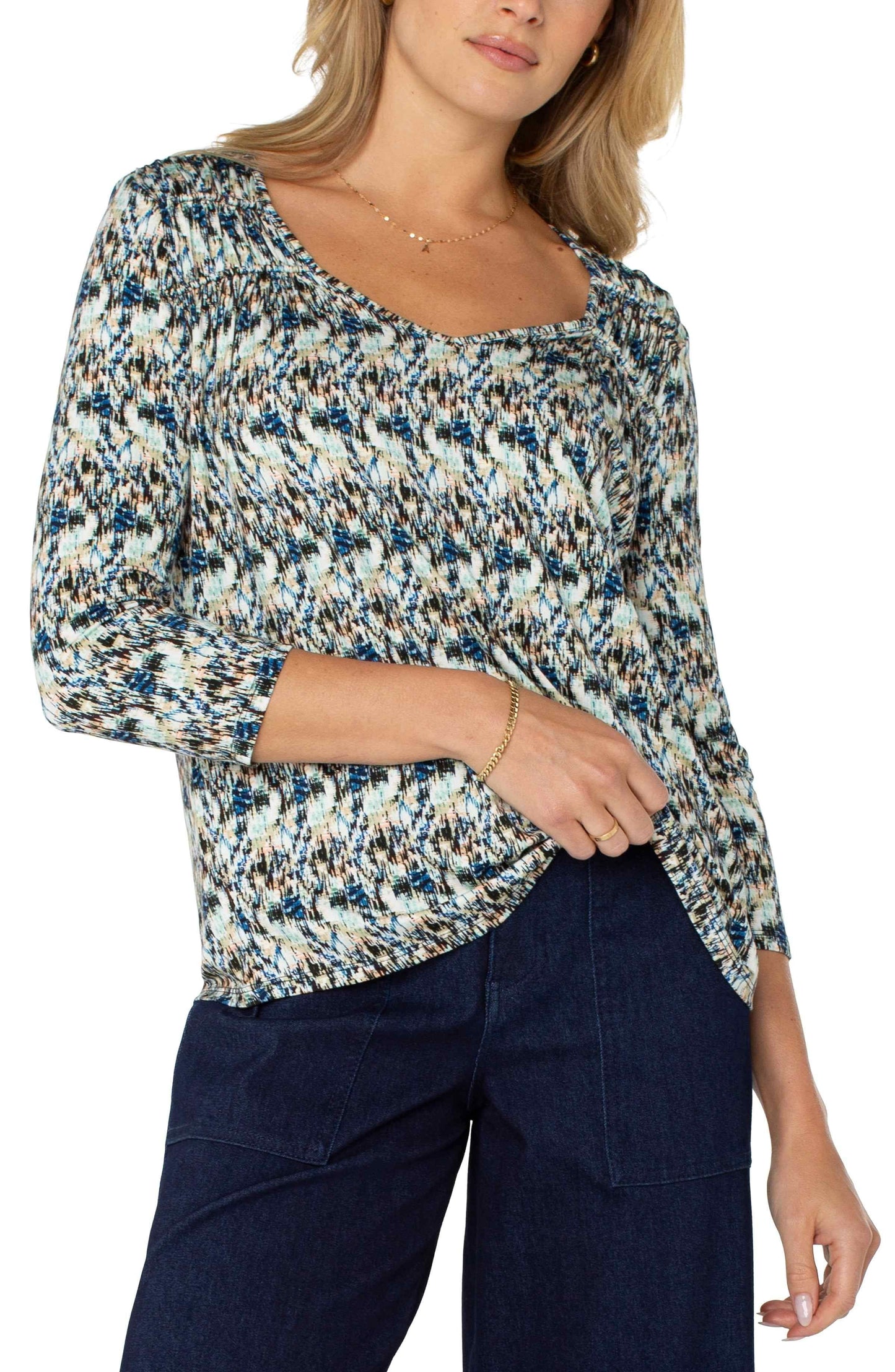 BLUE MULTI SHIRRED TOP