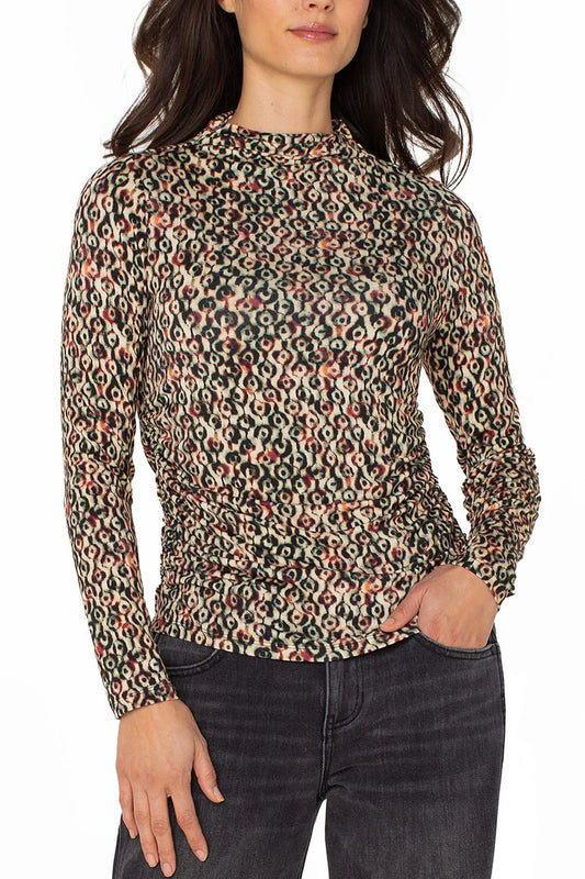 BRWN GEO MOCK NK TOP