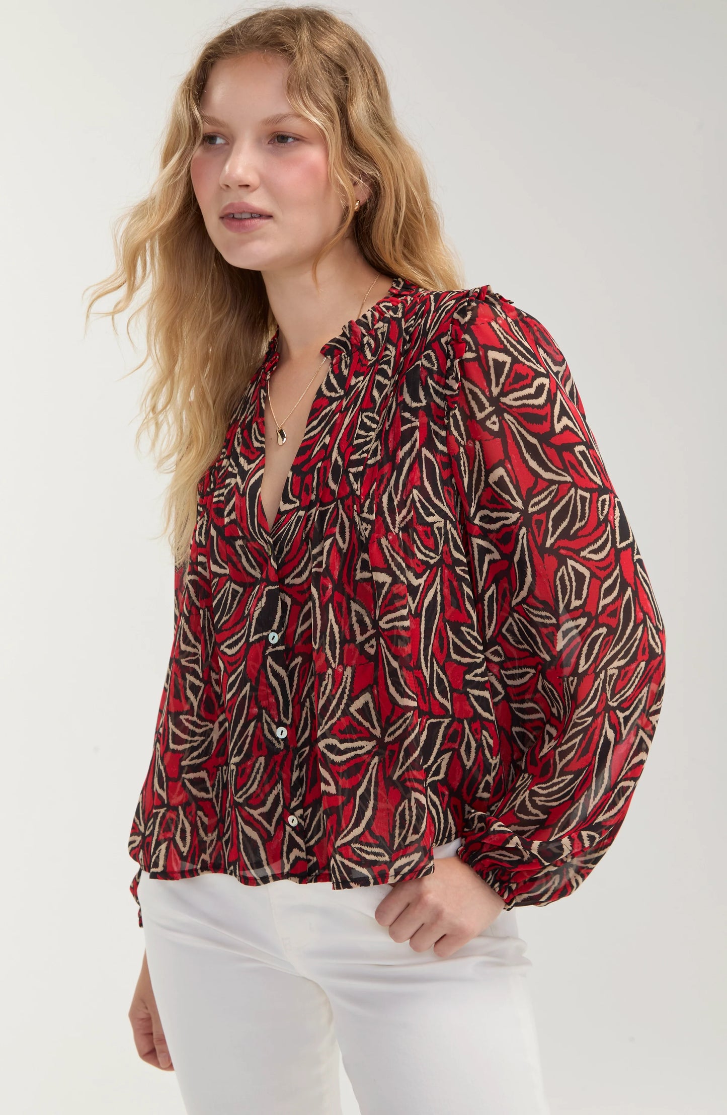 RED/BLK MLTI BLOUSE