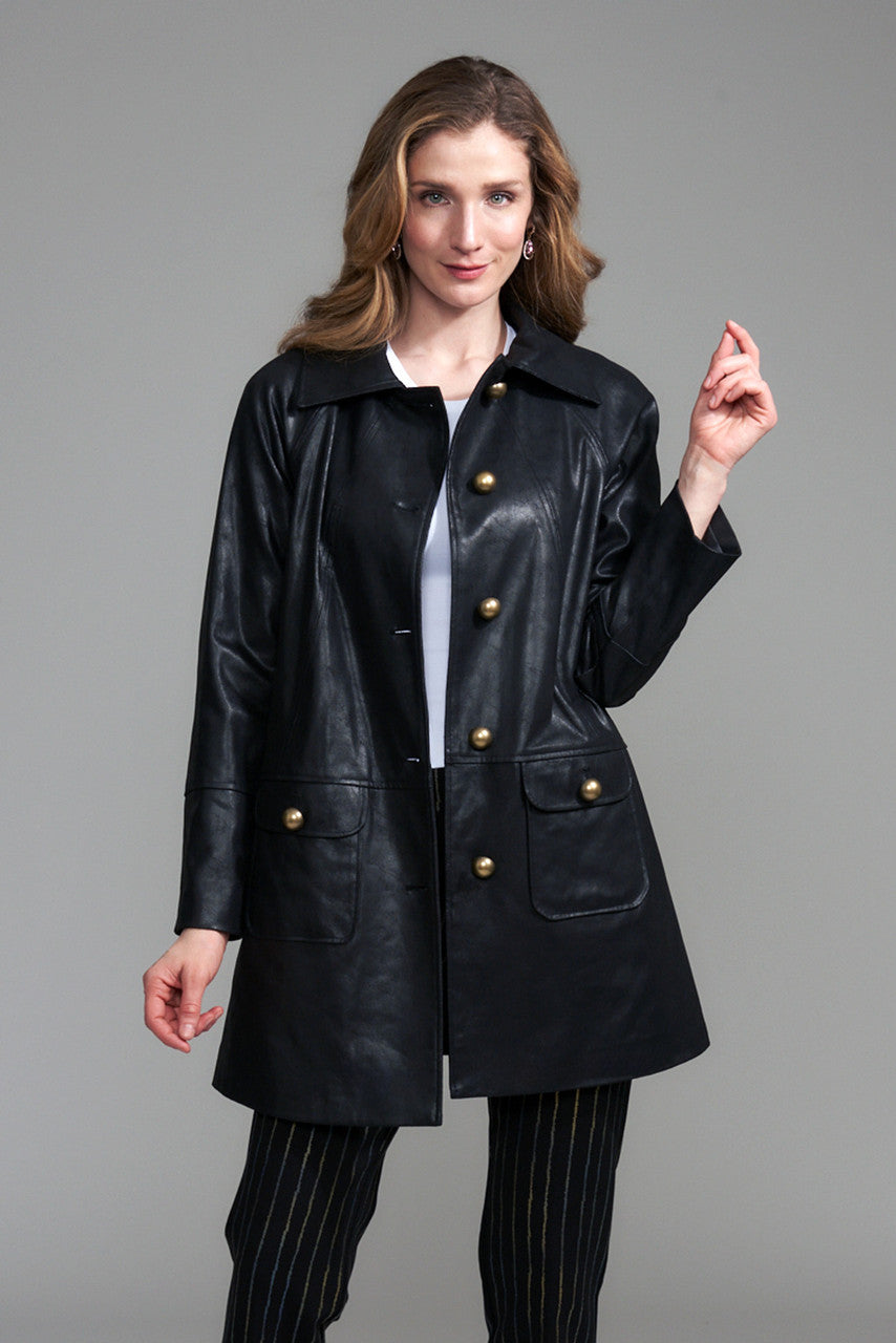 CAR COAT BLK GLD BTN