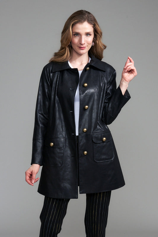 CAR COAT BLK GLD BTN