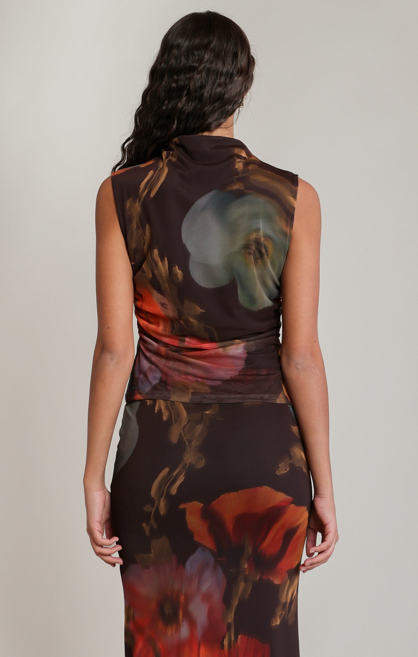 BRN FLRL MESH TOP