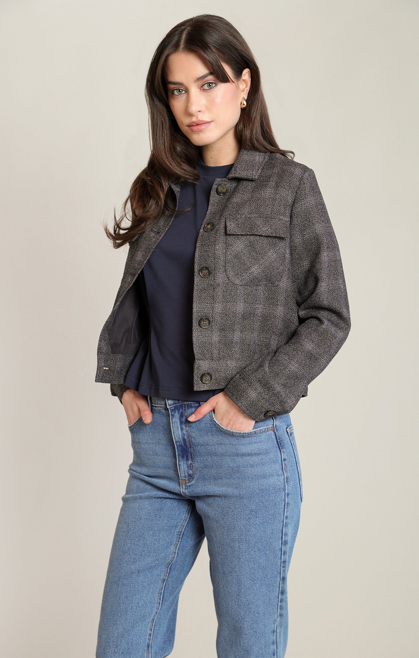 CHARCOAL PLAID JKT