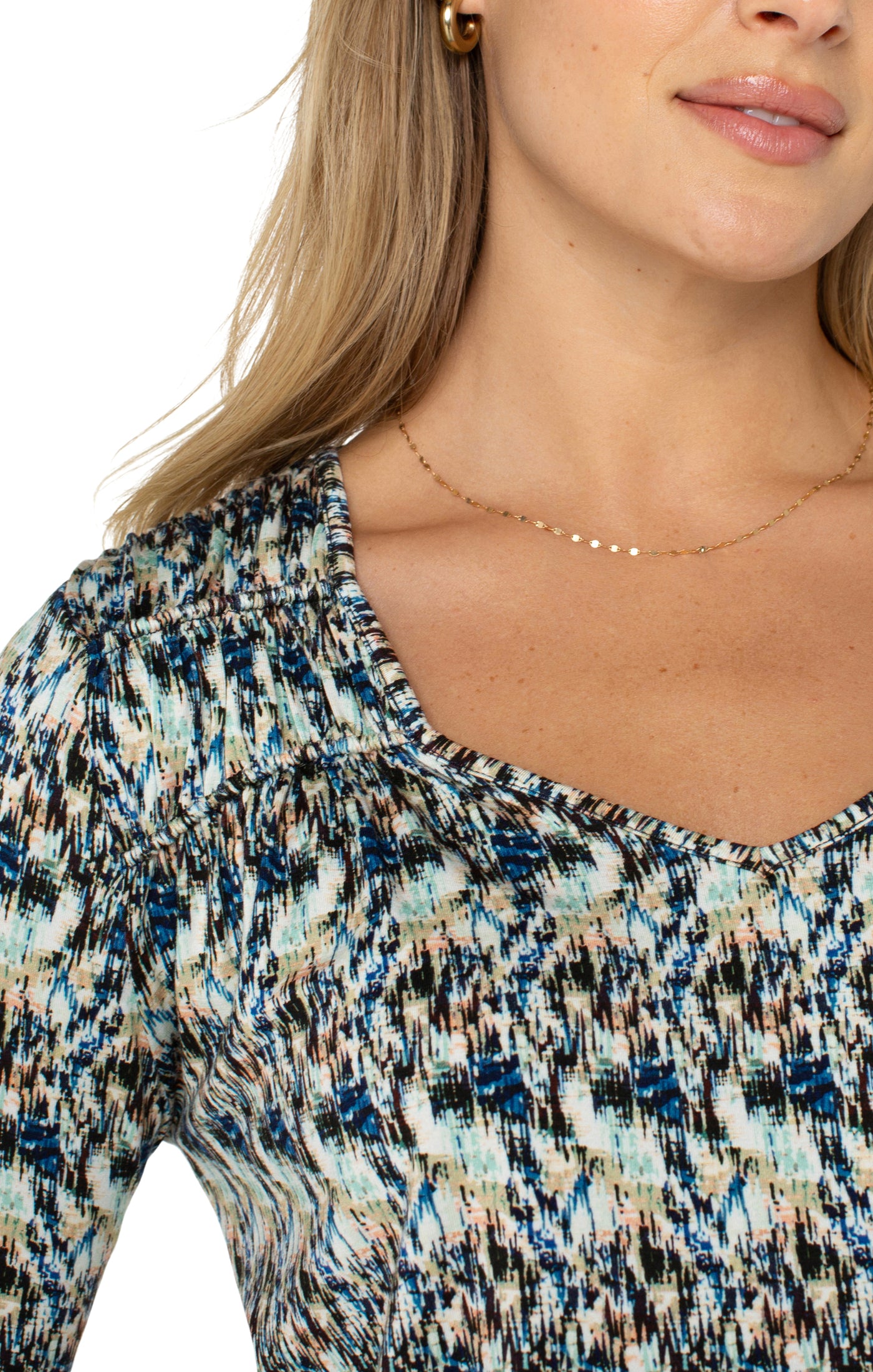 BLUE MULTI SHIRRED TOP