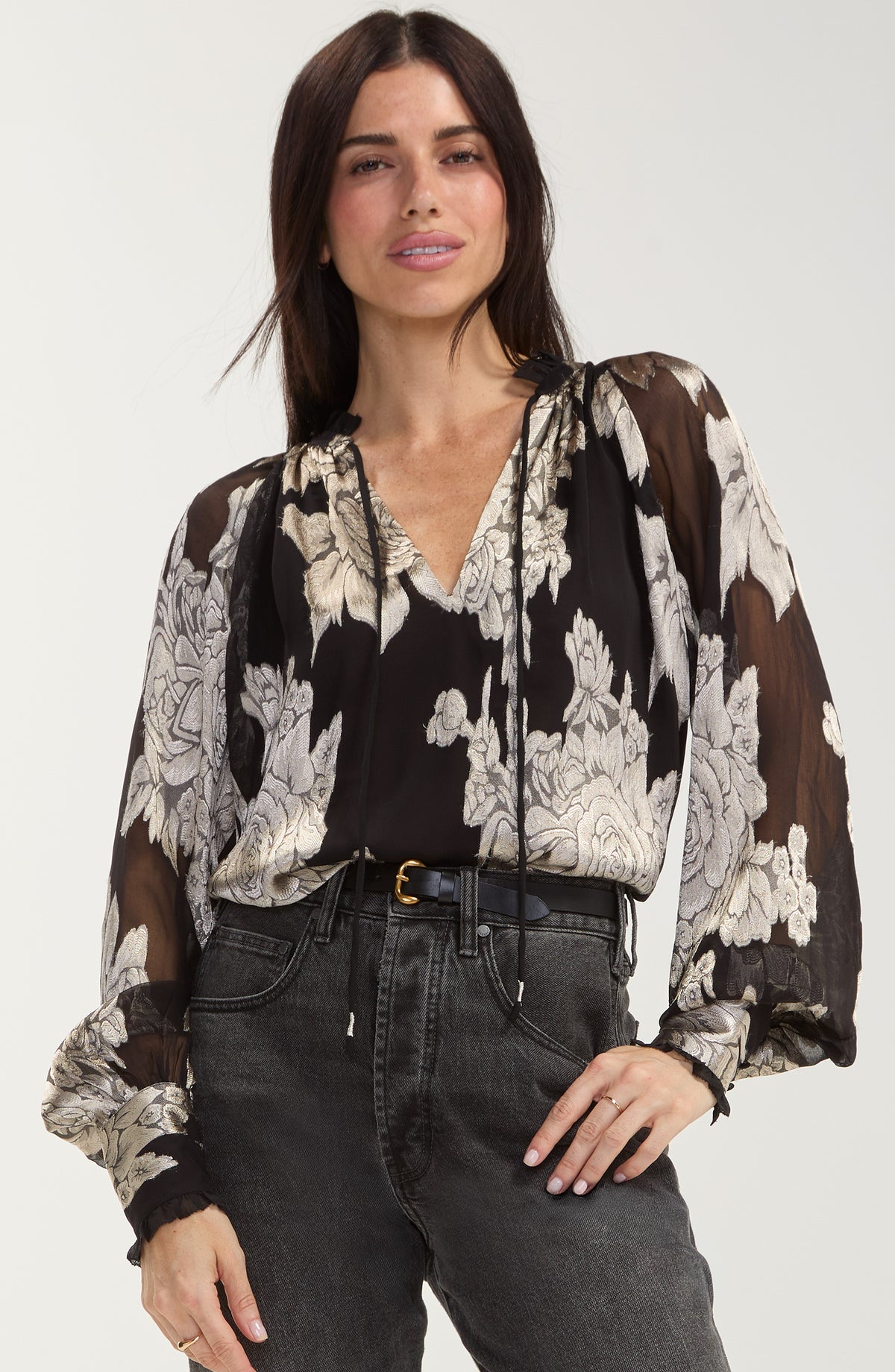 BK/GRY SHEER FLW BLS