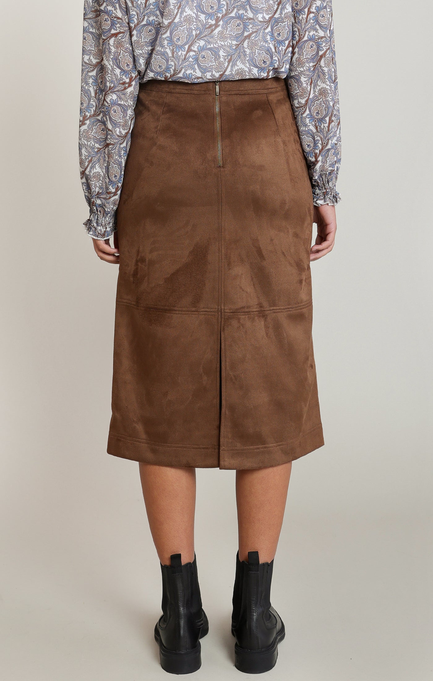 BRN SUEDE MIDI SKRT