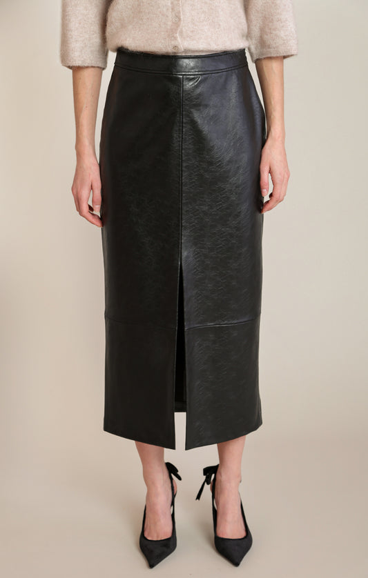 BLK VEG LTHR SKIRT