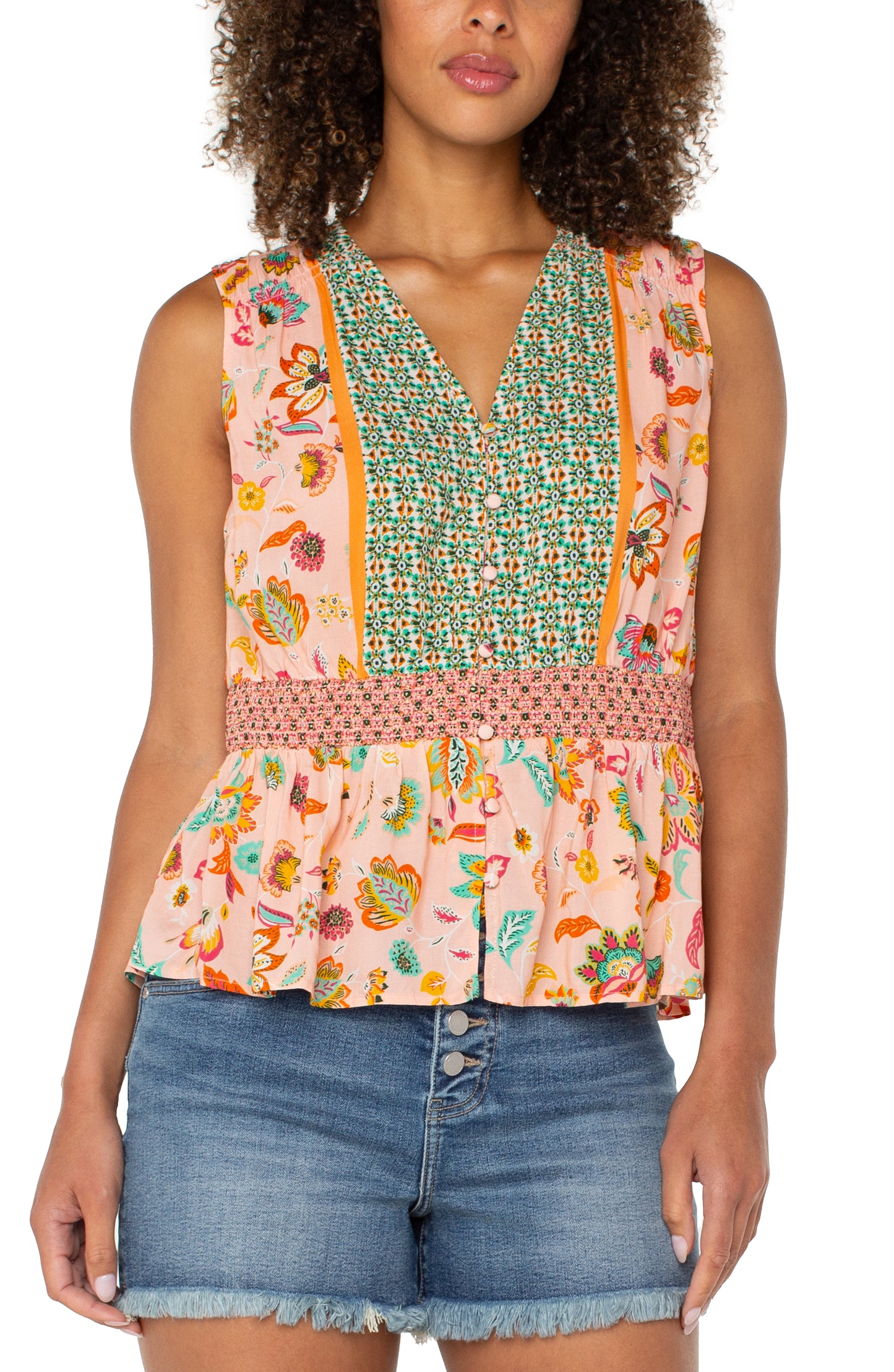 SMOCKED WST WOVEN TANK