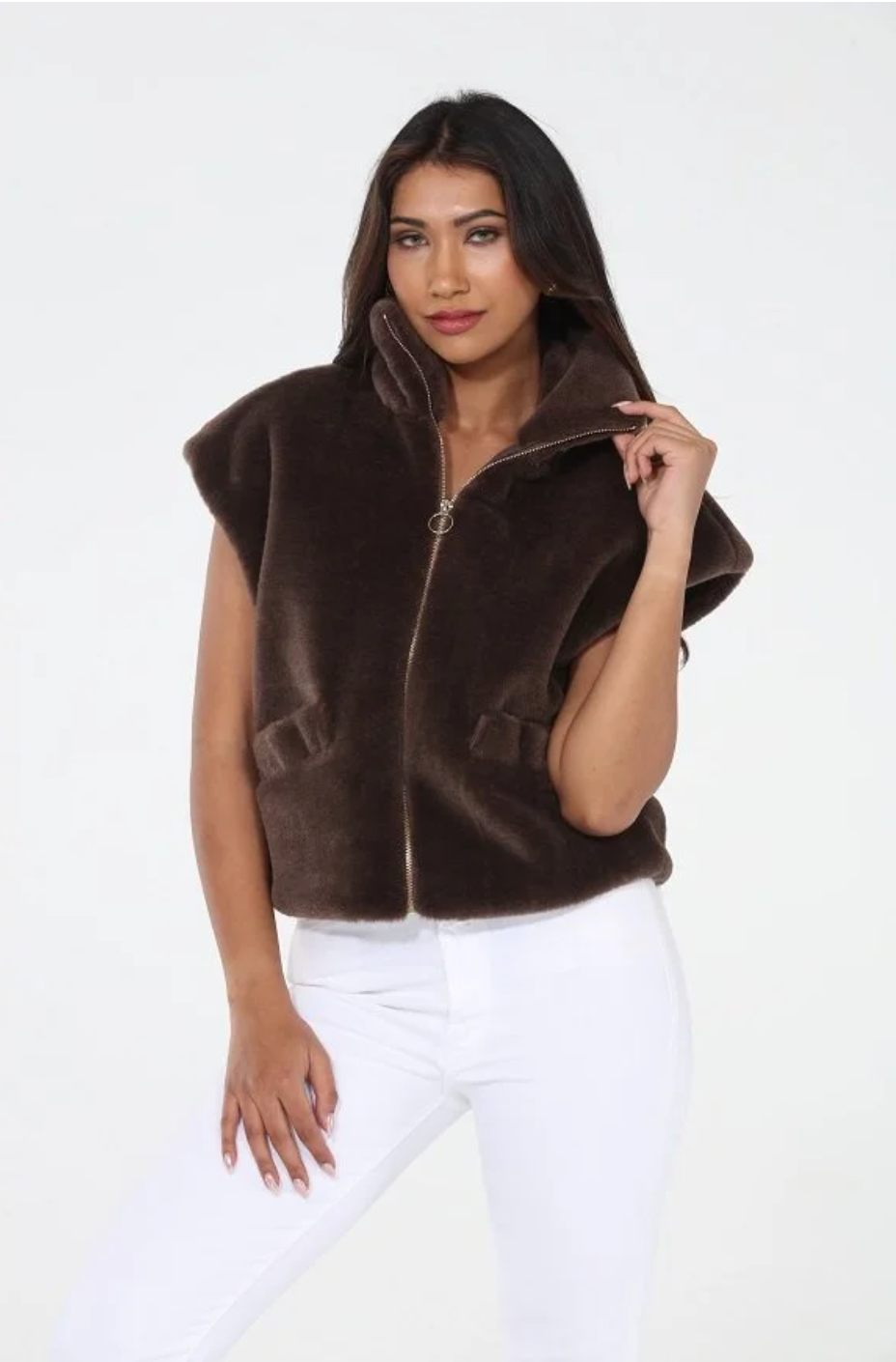 BRWN FAUX FUR VEST