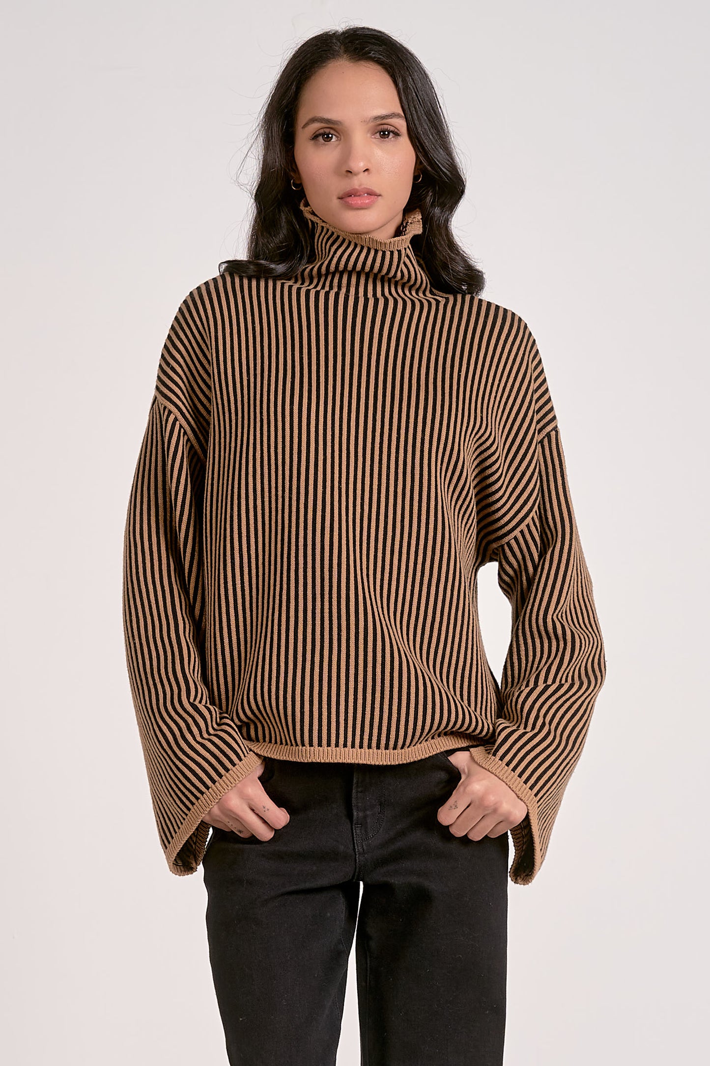 TAN BLK STRIPE SWTR