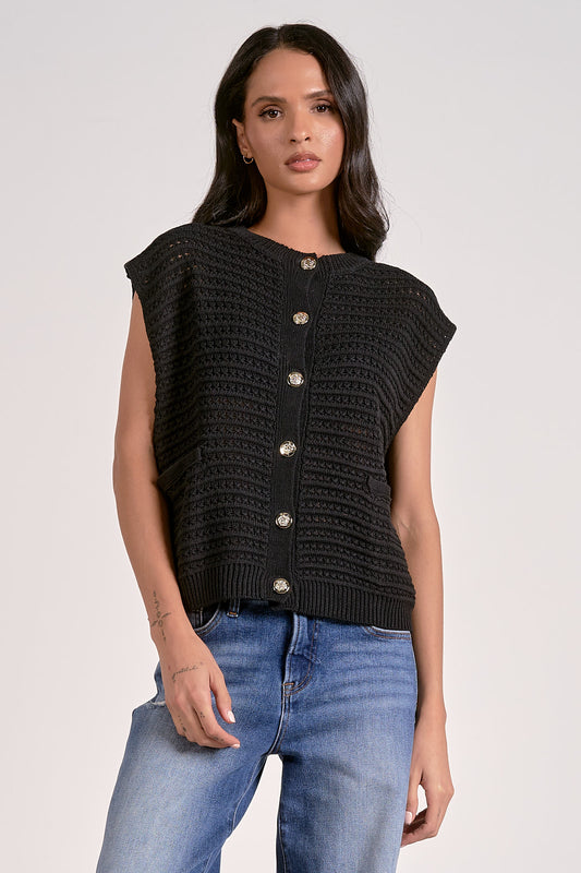 BLK VEST GOLD BTN