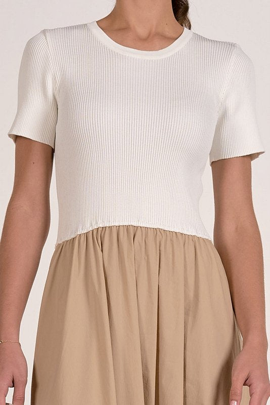 WHITE/TAN SS DRESS