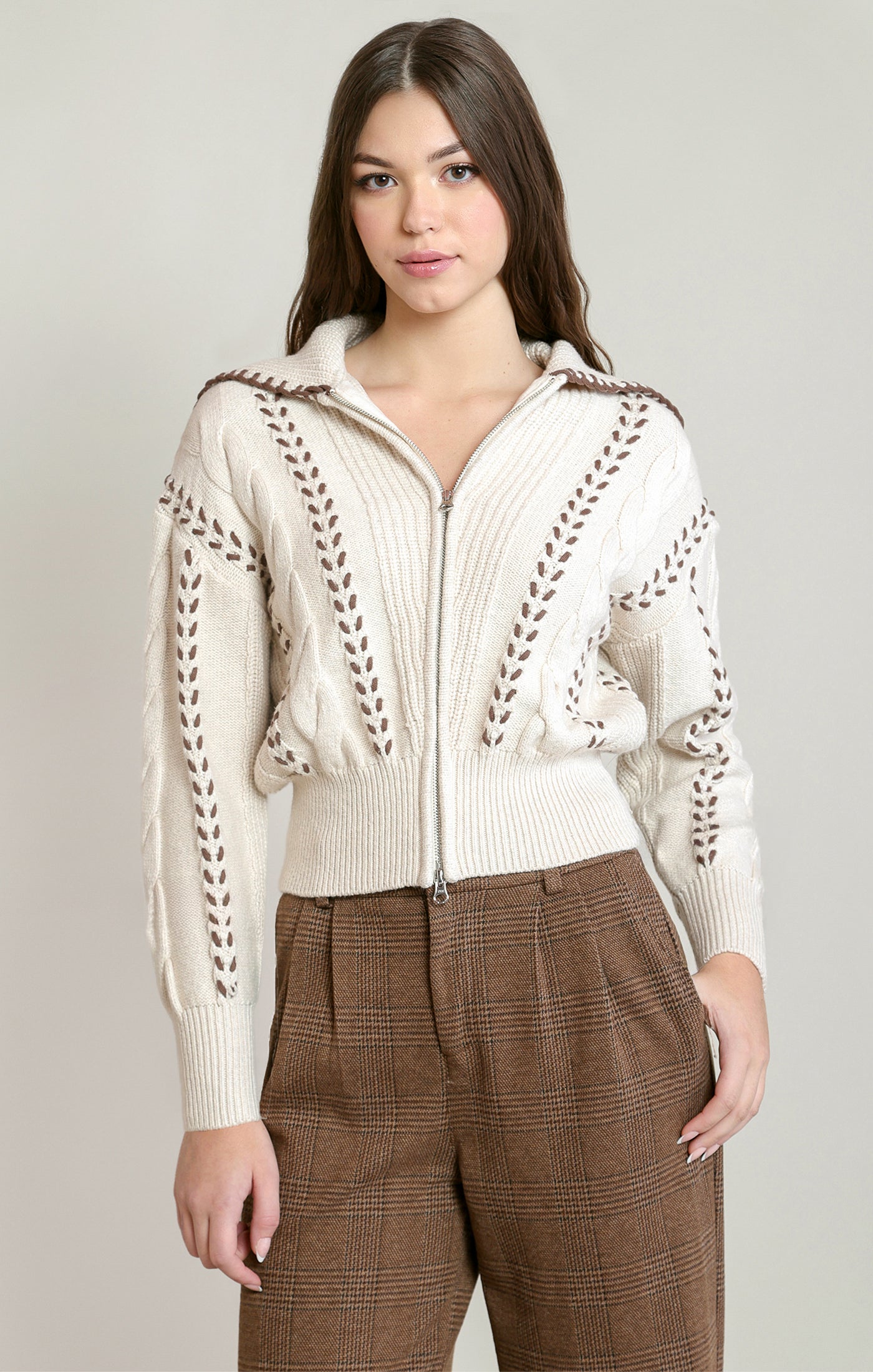 OATMEAL ZIP CARDI