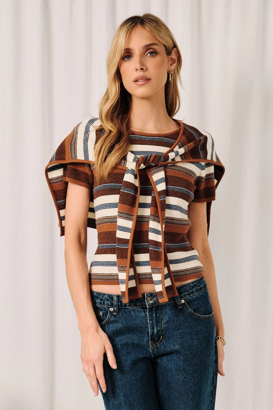 STRIPE SWTR W CAPE TIE