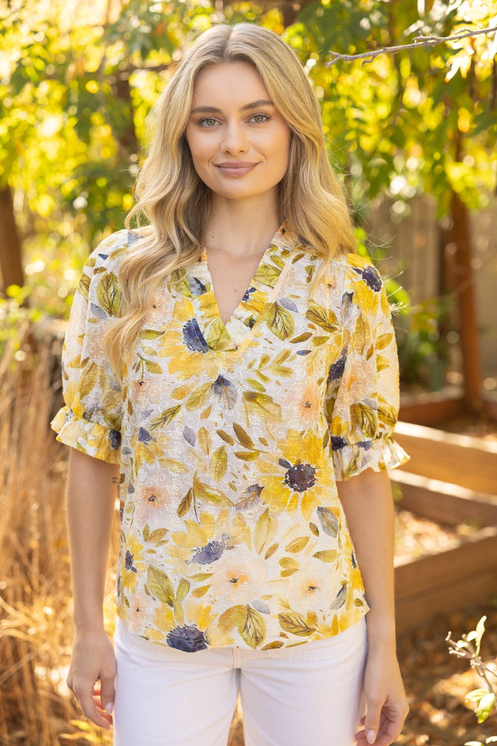 YELLOW FLR EMB TOP