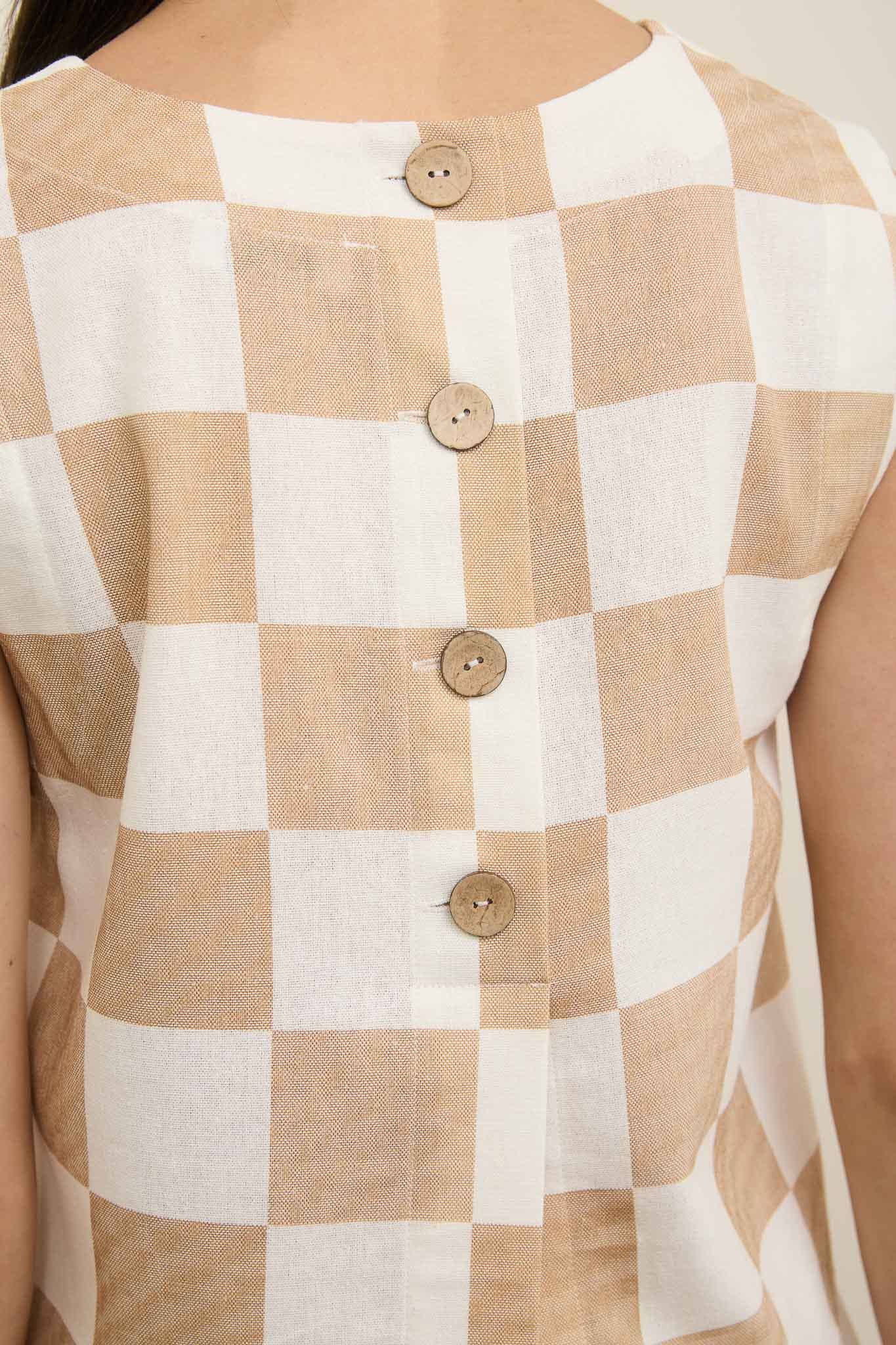 TAUPE CHECK TOP