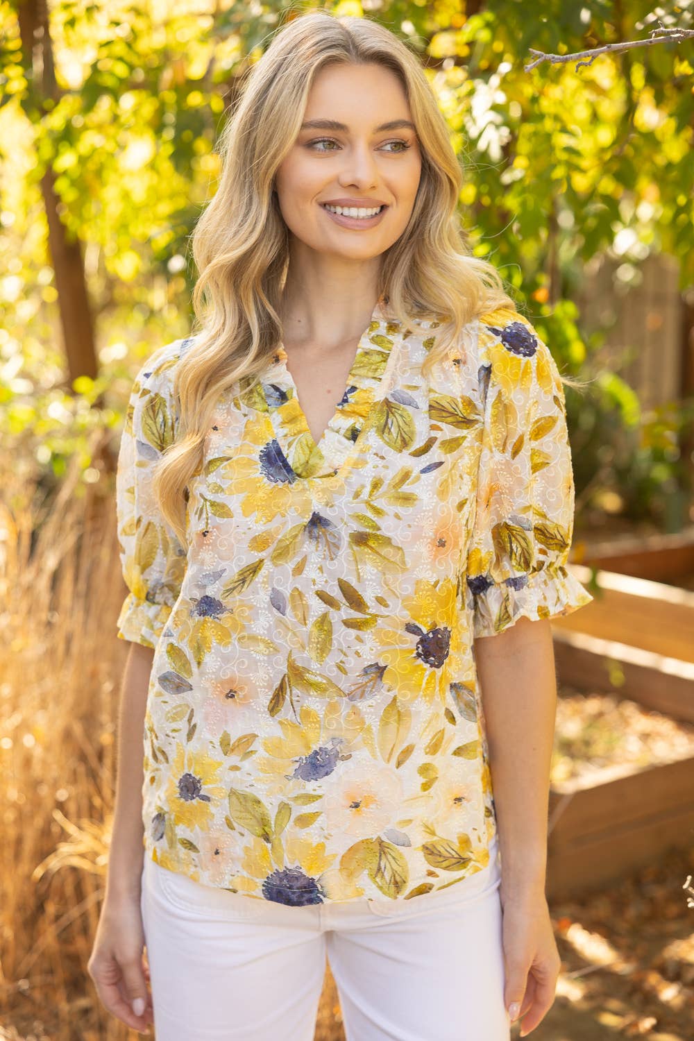 YELLOW FLR EMB TOP