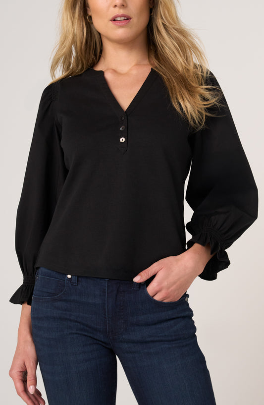 BLK KNIT W WOVEN SLVS