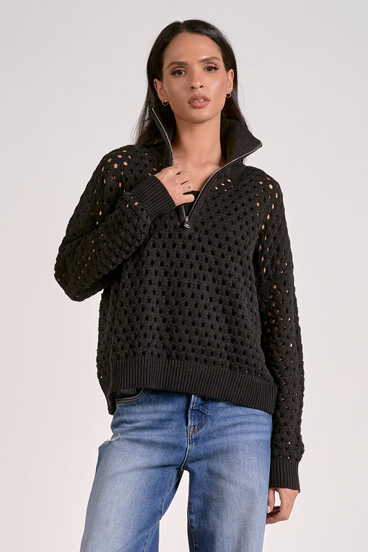 BLK 1/4 ZIP OPEN WV SWTR