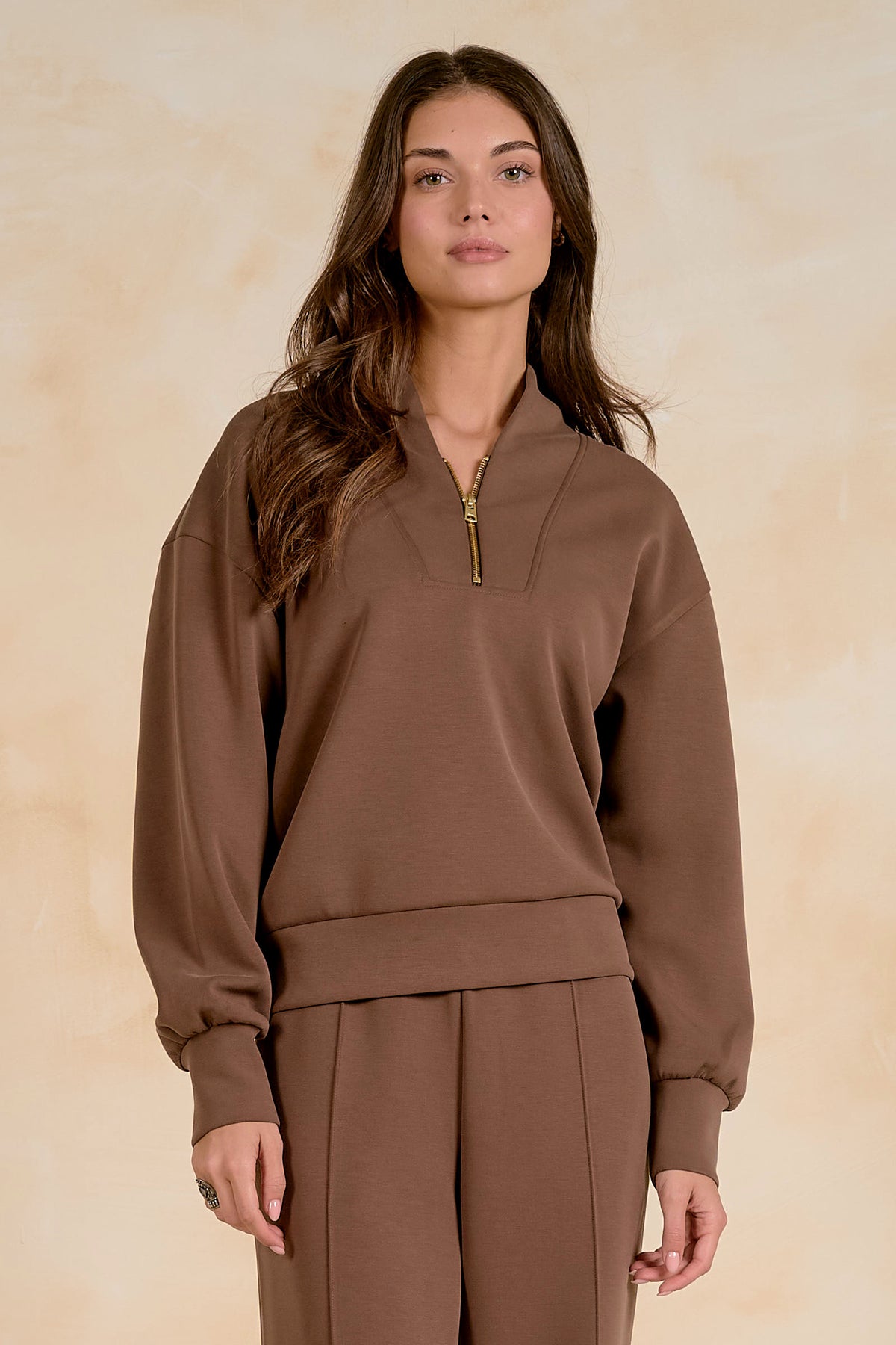 LT BROWN 3/4 ZIP TOP