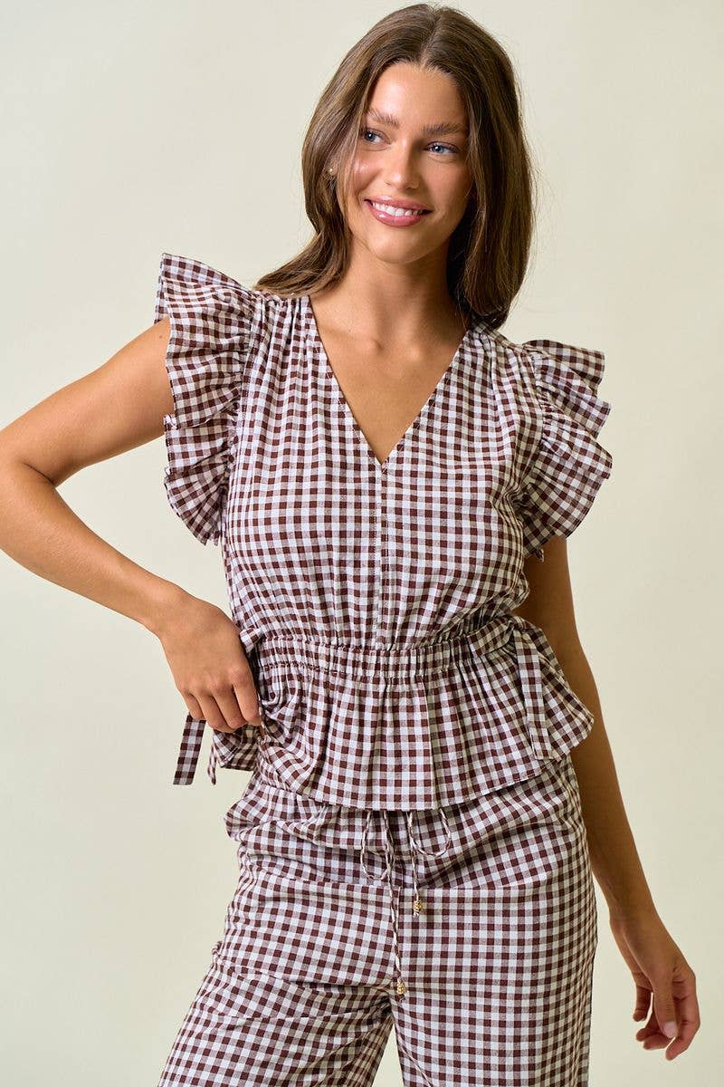 BROWN GINGHM TOP