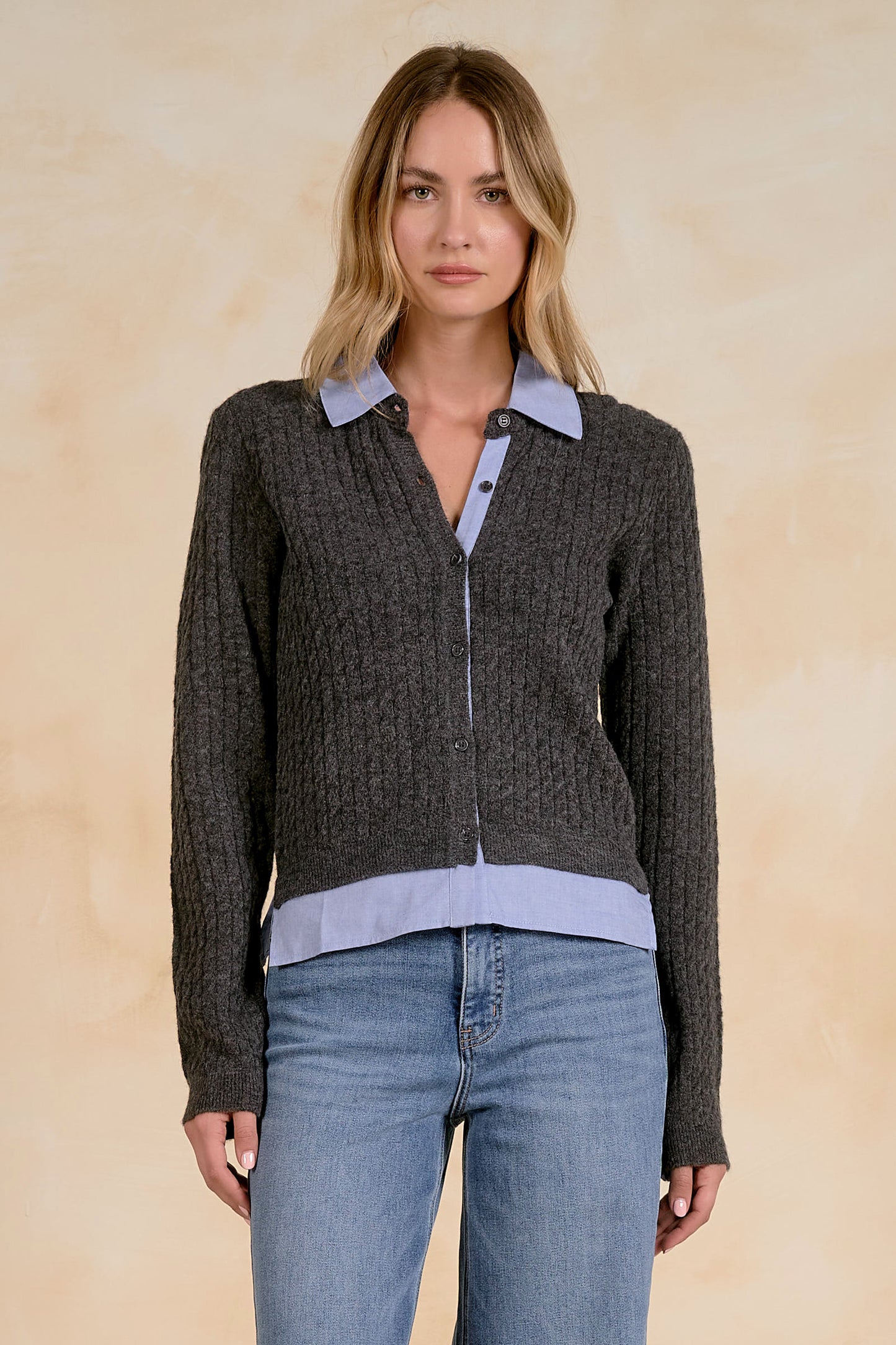 CHAR CARDI W BLUE COLR