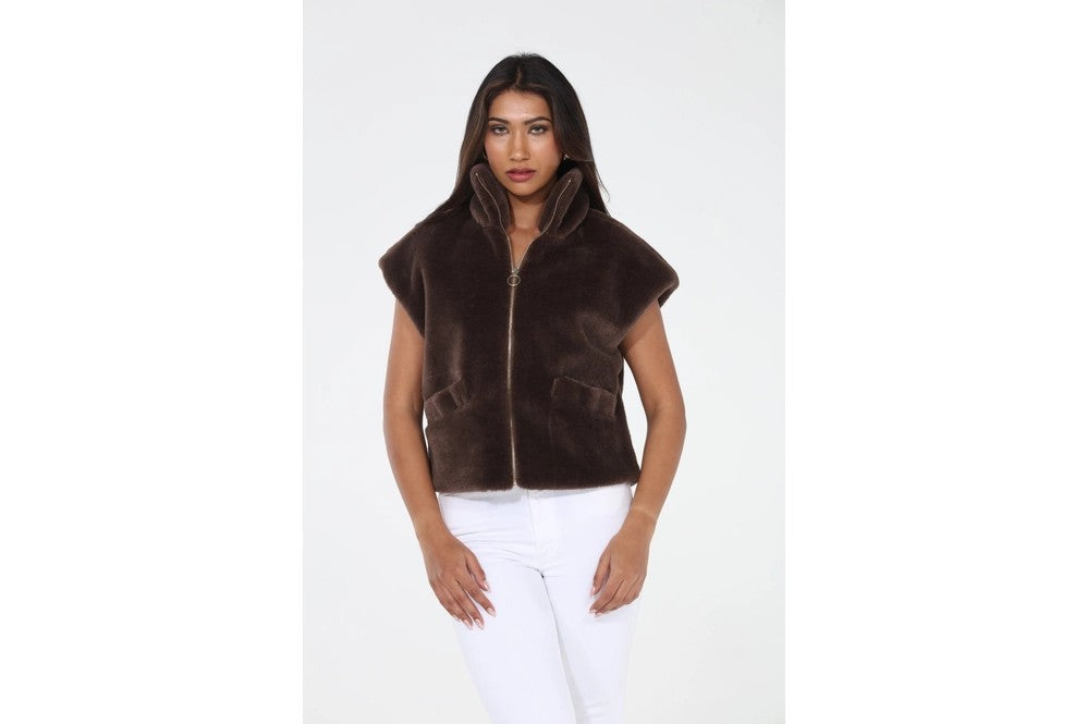 BRWN FAUX FUR VEST