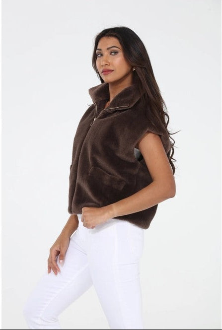BRWN FAUX FUR VEST