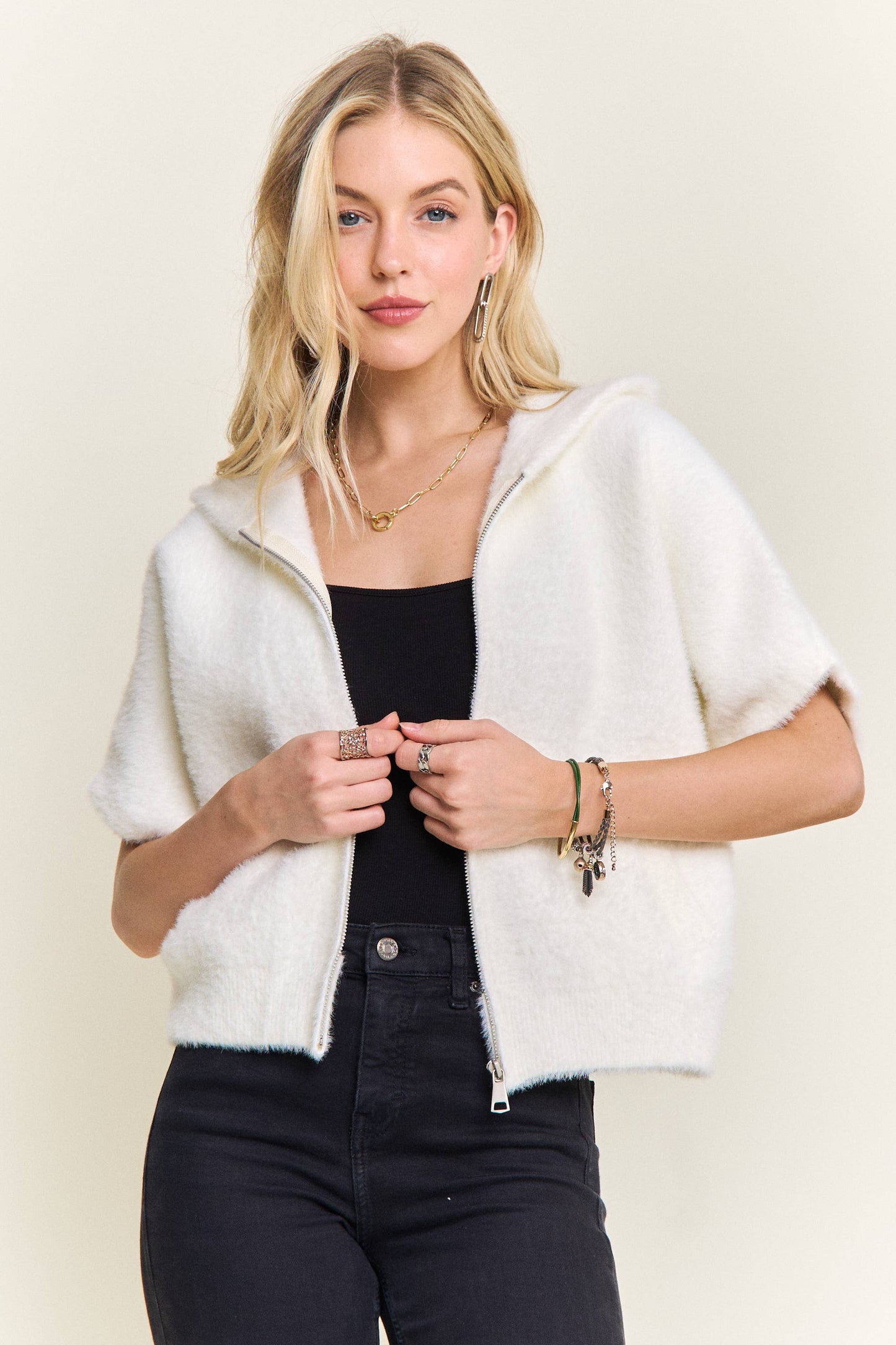 IVORY SS ZIP HOODIE SWTR