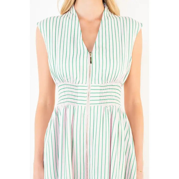 PINK/GRN STRIPE DRESS