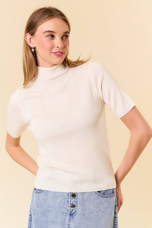 IVORY HALF SLV MOCK NK