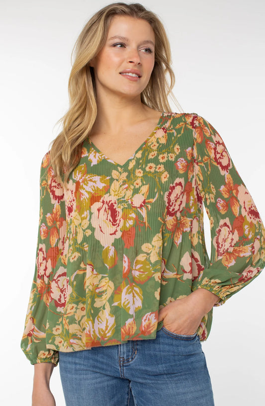 GRN FLRL PLEAT TOP