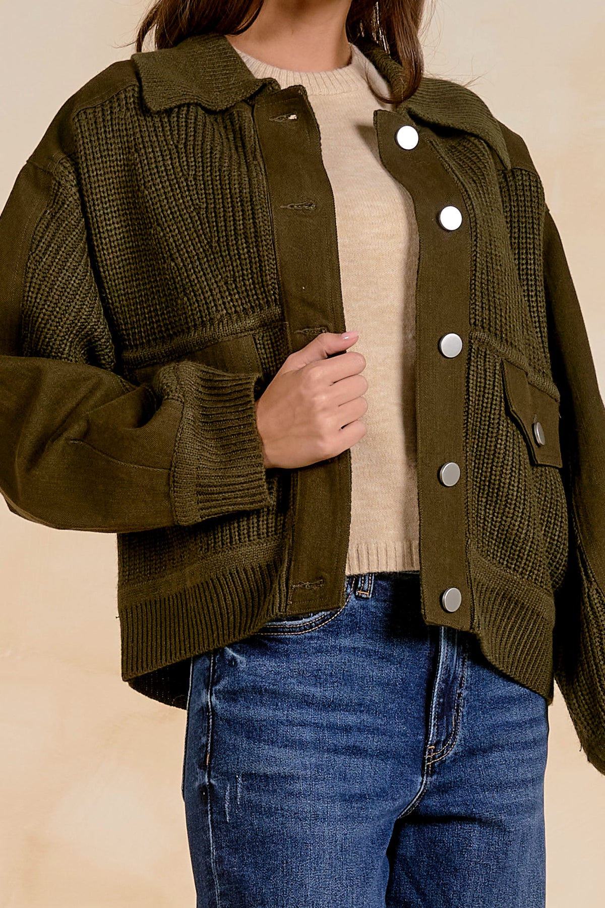 OLIVE SWTR/JKT